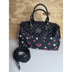Liquorbrand Daisy Cherry Bowler Bag Quilted Satchel Duffel Shoulder Strap Black